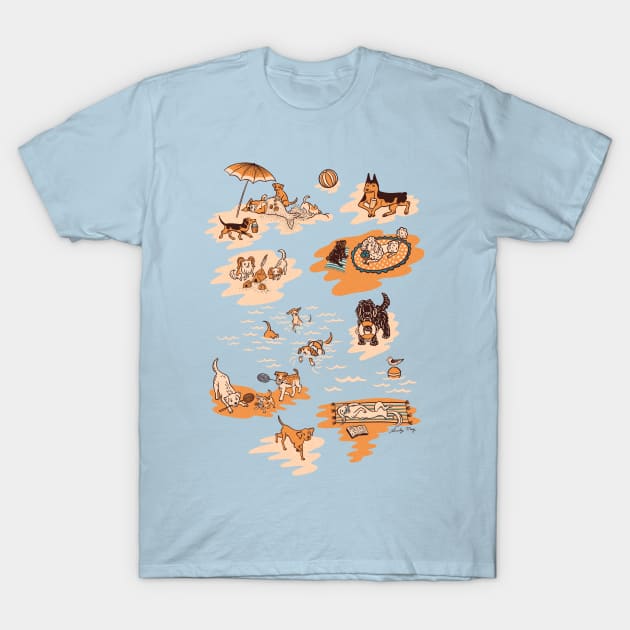 Dogs on a Beach Holiday T-Shirt by illucalliart